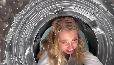 Sexy blonde swallows cum