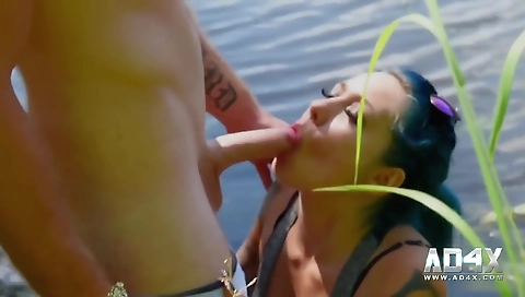 Blonde girl swallows a big load of cum