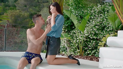 She's alatr stockings and ready for involv groupmate