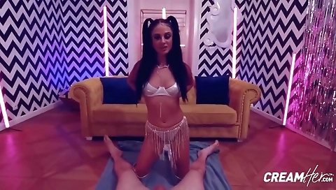 Hawt slutty motorcycle fuck in the kitchen and cum inside