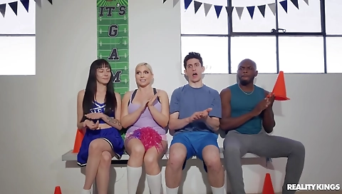 Sexy chick with huge tits fucks herself